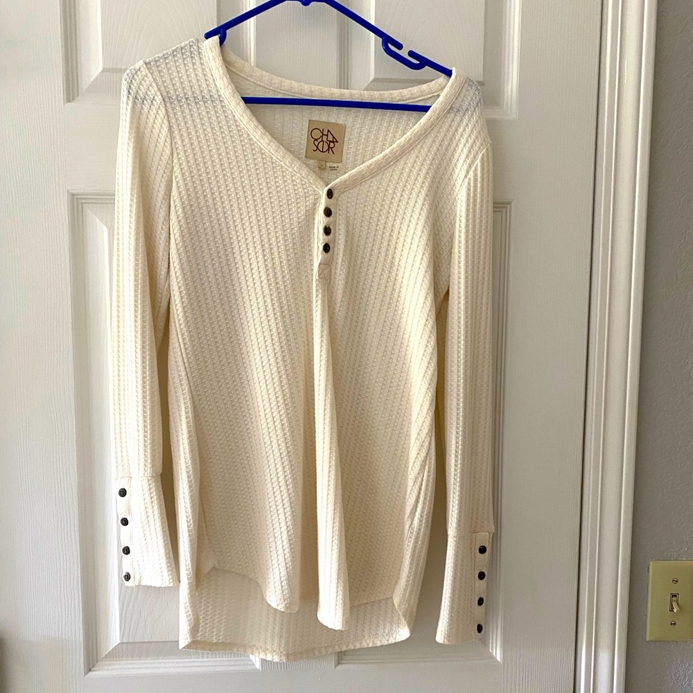 Waffle knit white shirt